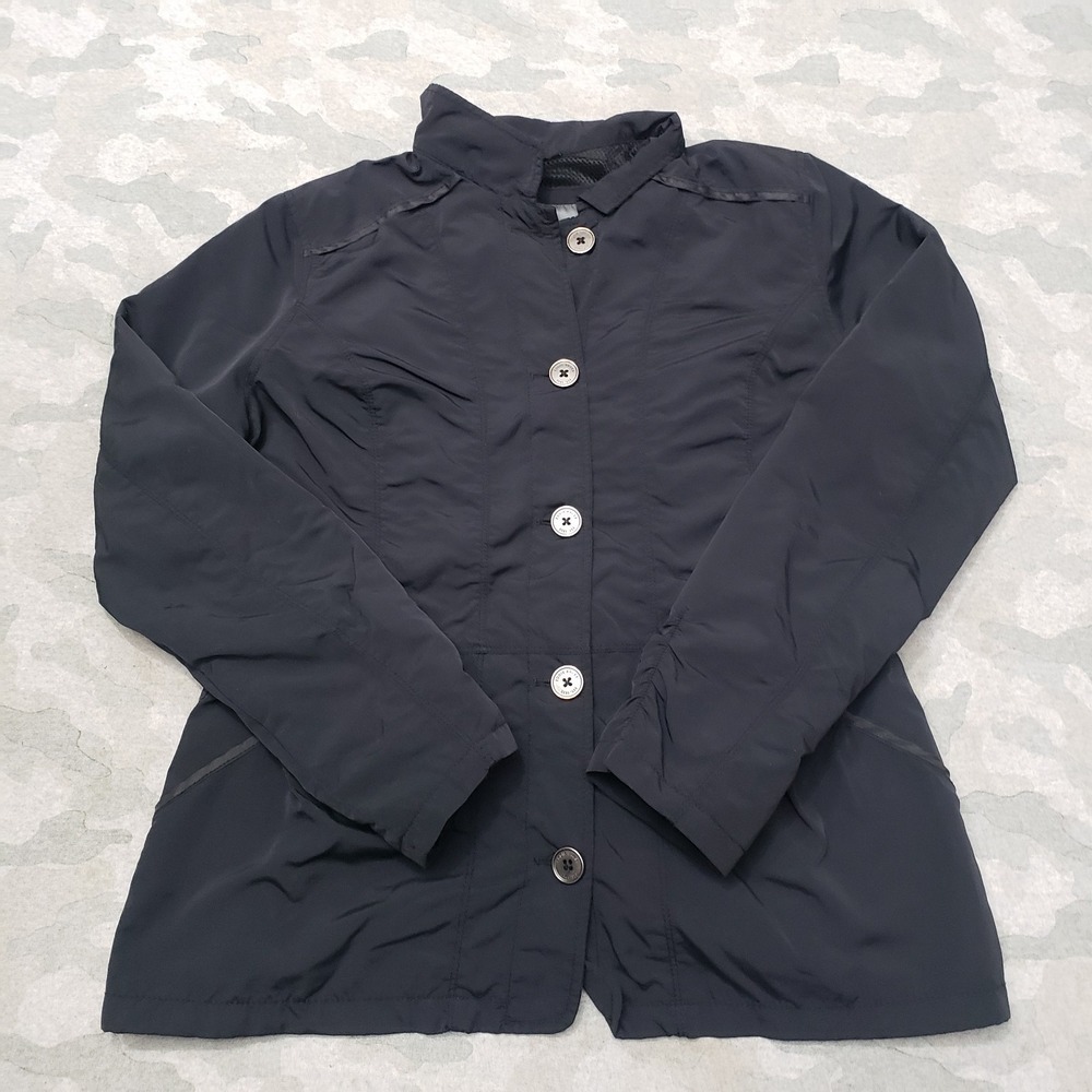 Eddie Bauer Travex Top Womens Medium Black Long Sleeve Button-Up